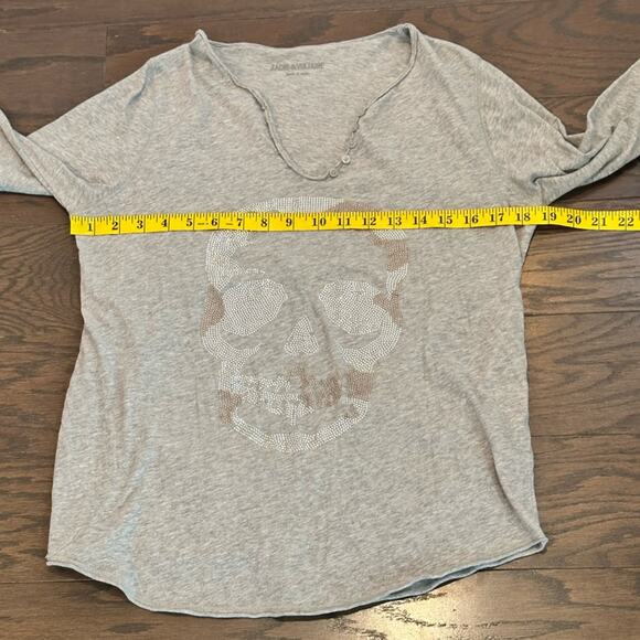 ZADIG & VOLTAIRE Tunisien Camo Strass Skull Henley Grey Size Medium - Picture 8 of 8